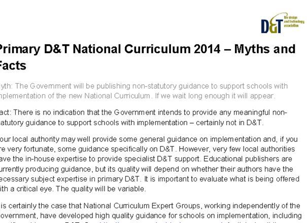 Primary D&T National Curriculum 2014 – Myths and Facts