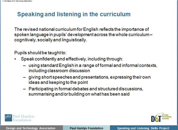 Speaking and listening through D&T projects 2. Speaking and Listening in the project